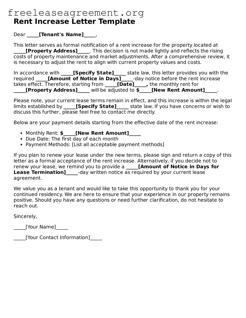 Official Rent Increase Letter Document