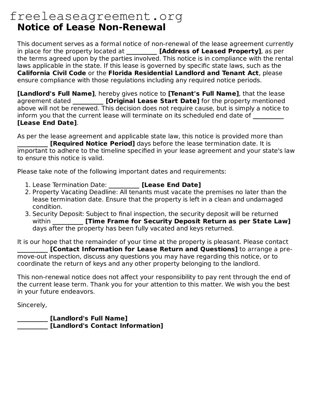 Official Notice of Lease Non-Renewal Document