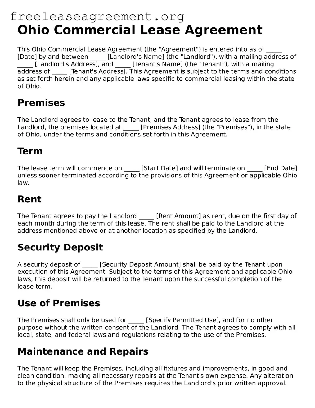 Official Commercial Lease Agreement Document for Ohio State