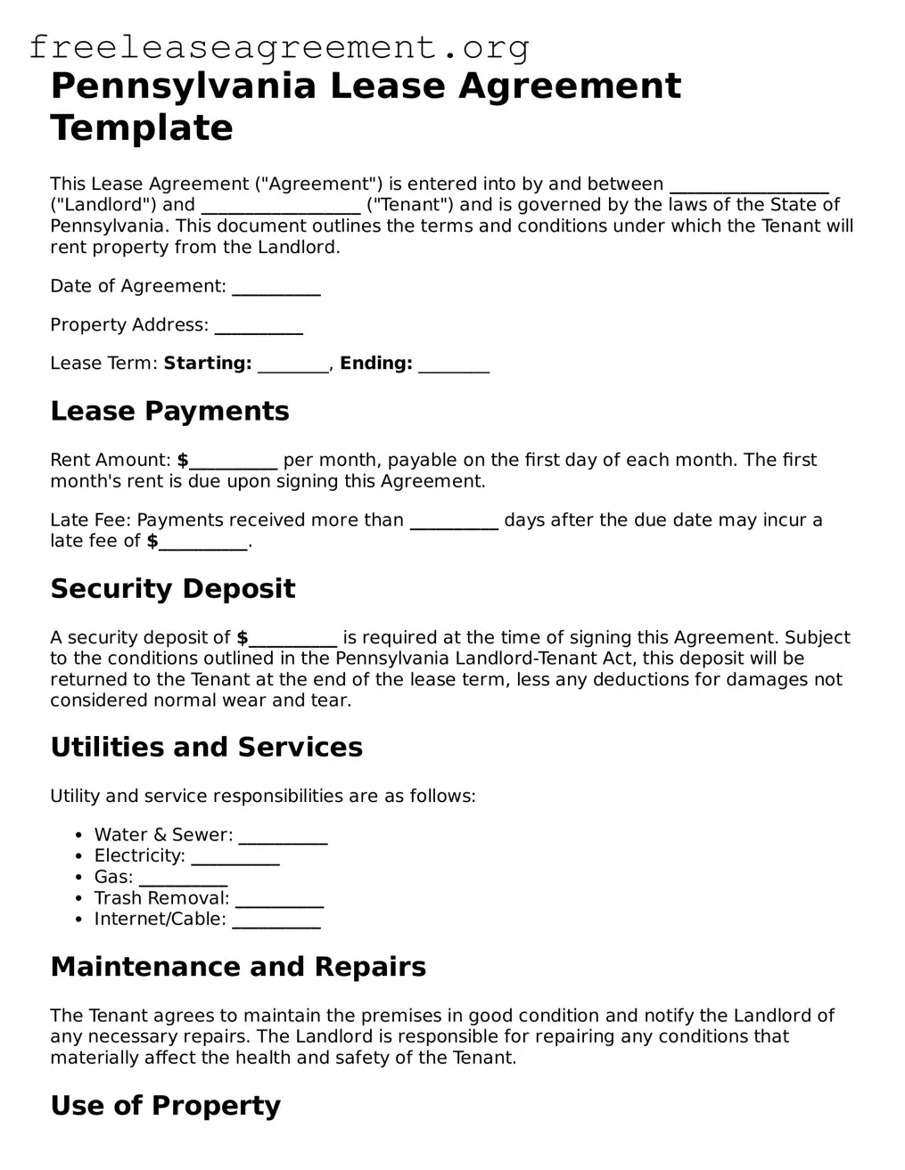 Official Lease Agreement Document for Pennsylvania State