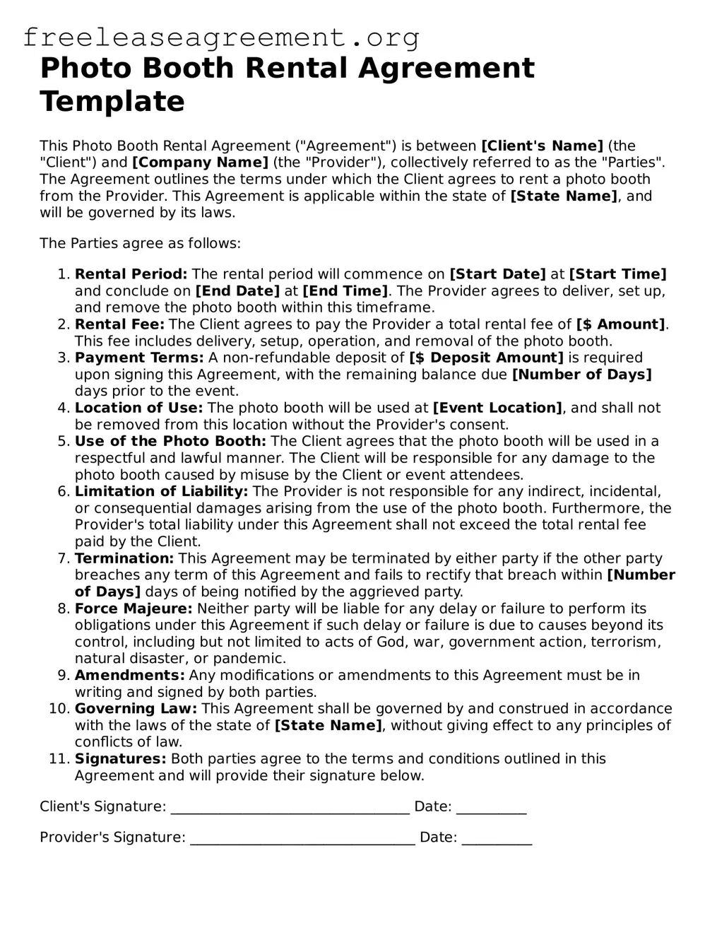 Official Photo Booth Rental Agreement Document