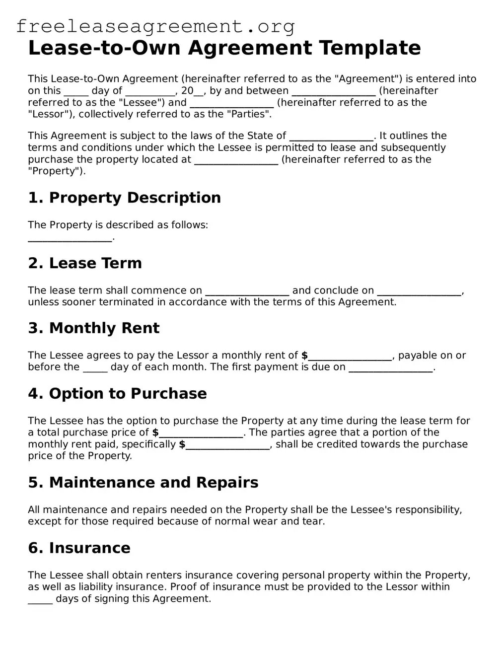 Official Lease-to-Own Agreement Document