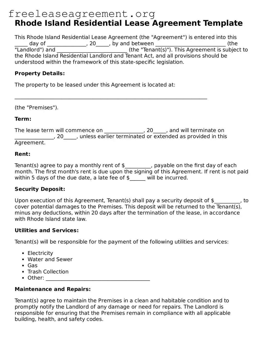 Official Residential Lease Agreement Document for Rhode Island State