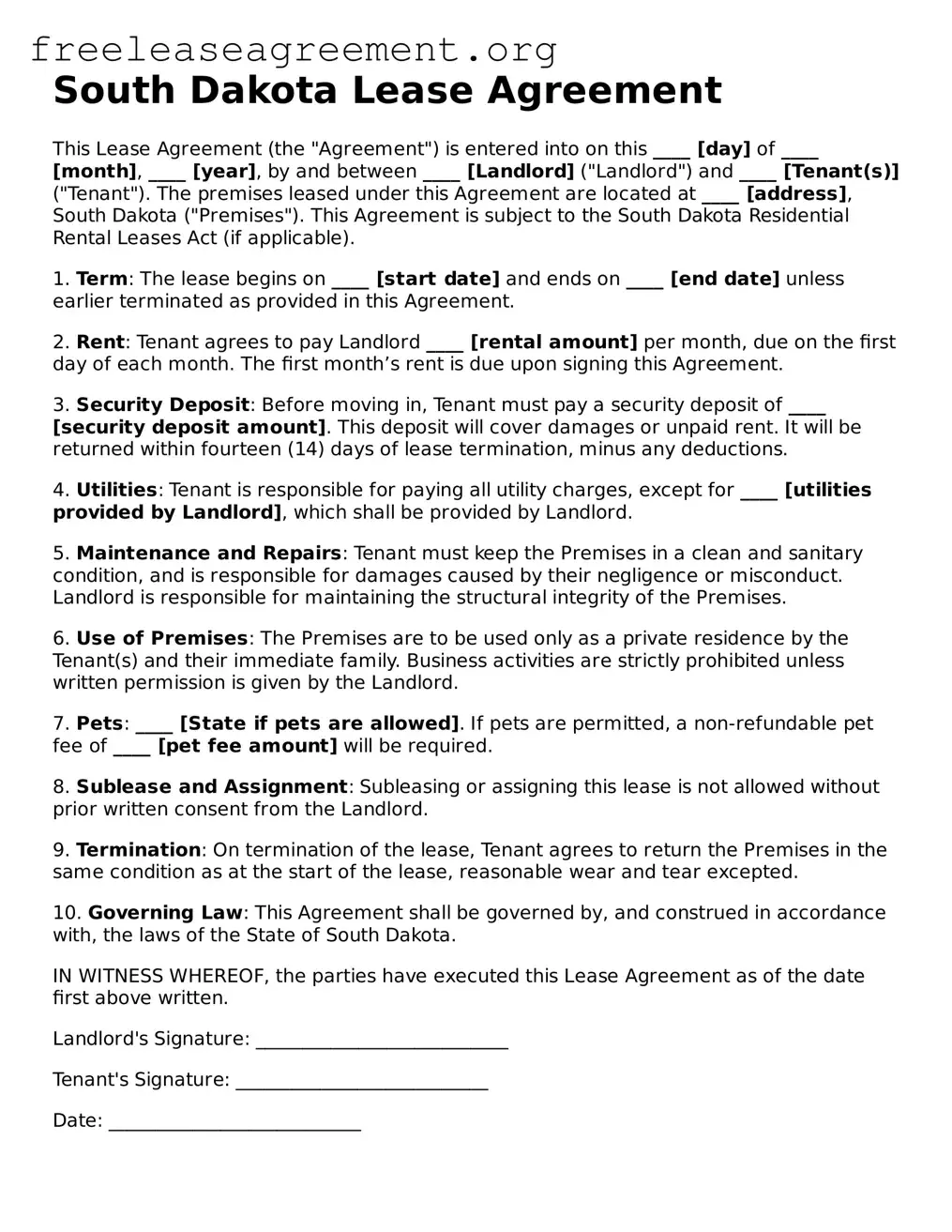 Official Lease Agreement Document for South Dakota State
