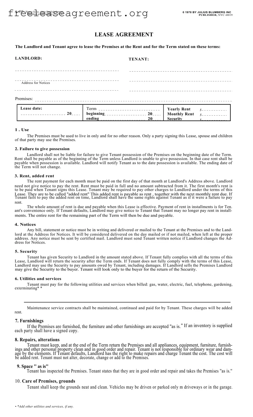 Fill Out Your Blumberg Lease Agreement Form