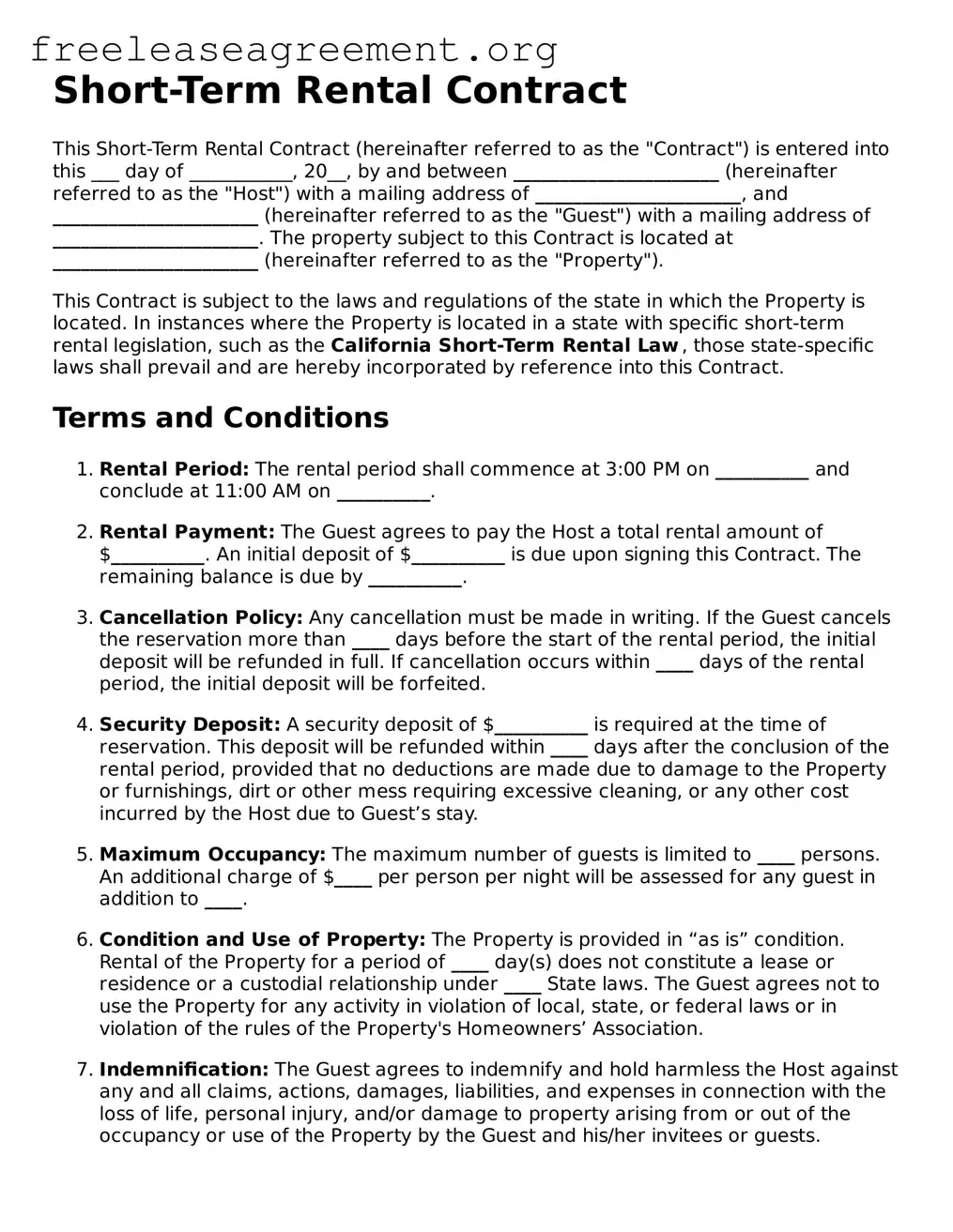 Official Short-Term Rental Contract Document