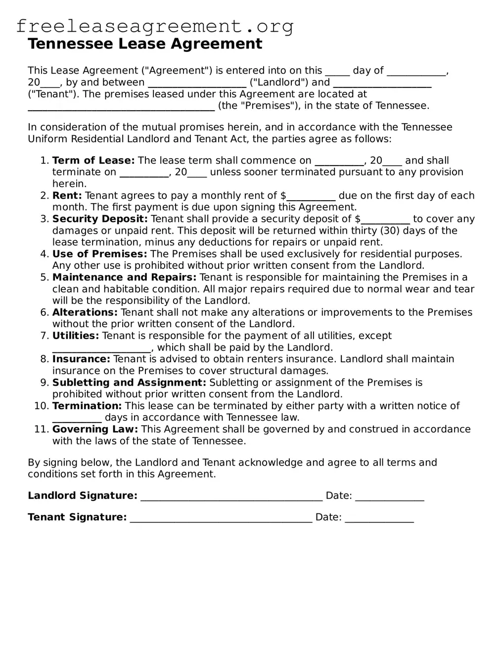 Official Lease Agreement Document for Tennessee State