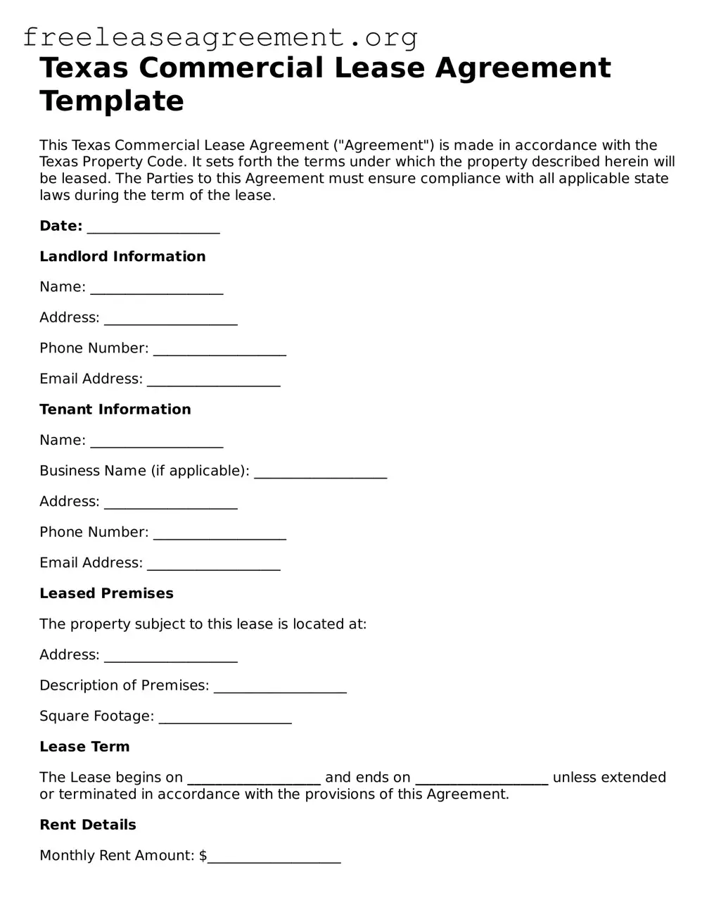Official Commercial Lease Agreement Document for Texas State