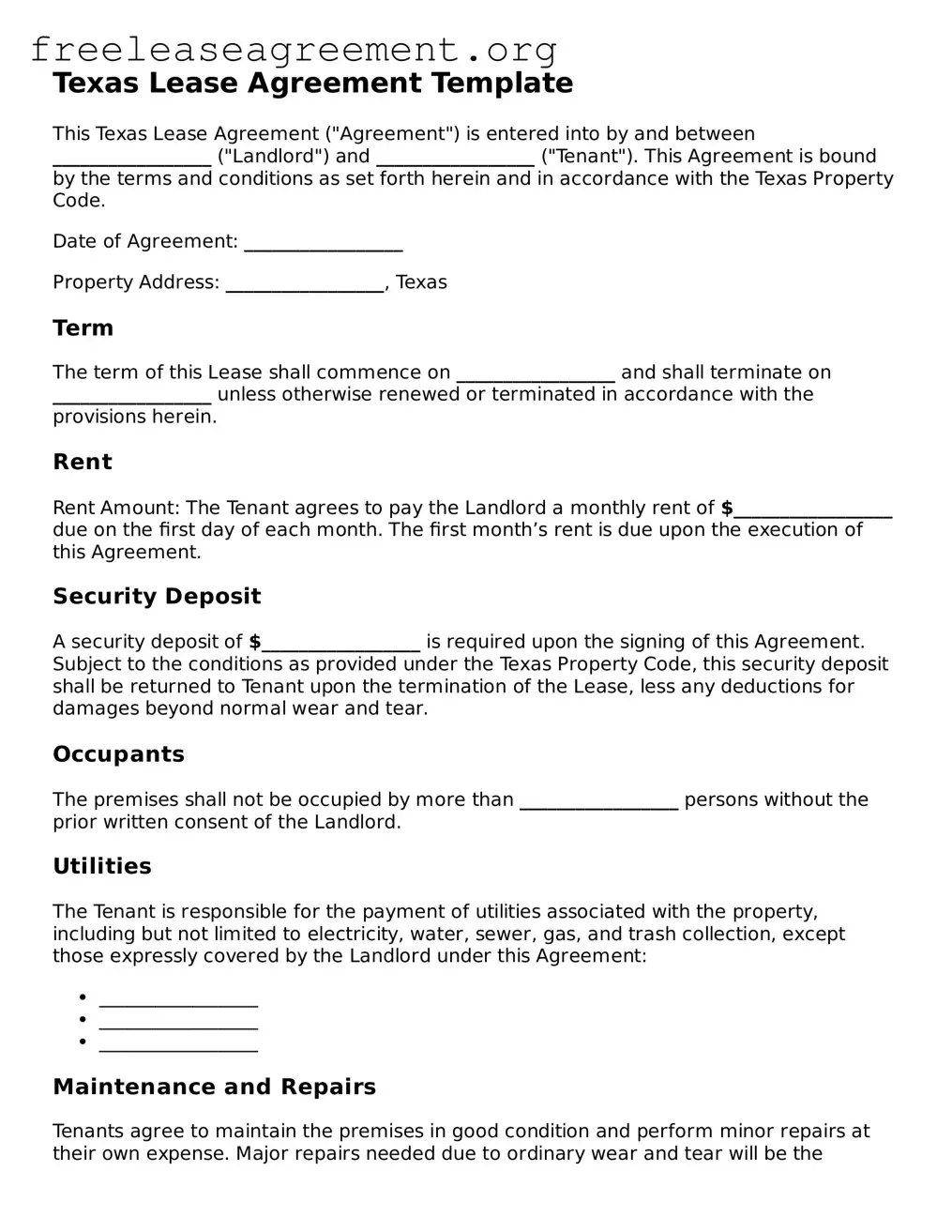 Official Lease Agreement Document for Texas State
