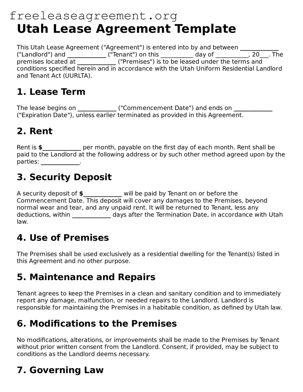 Official Lease Agreement Document for Utah State
