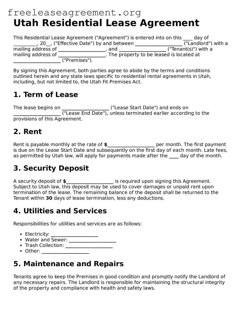 Official Residential Lease Agreement Document for Utah State