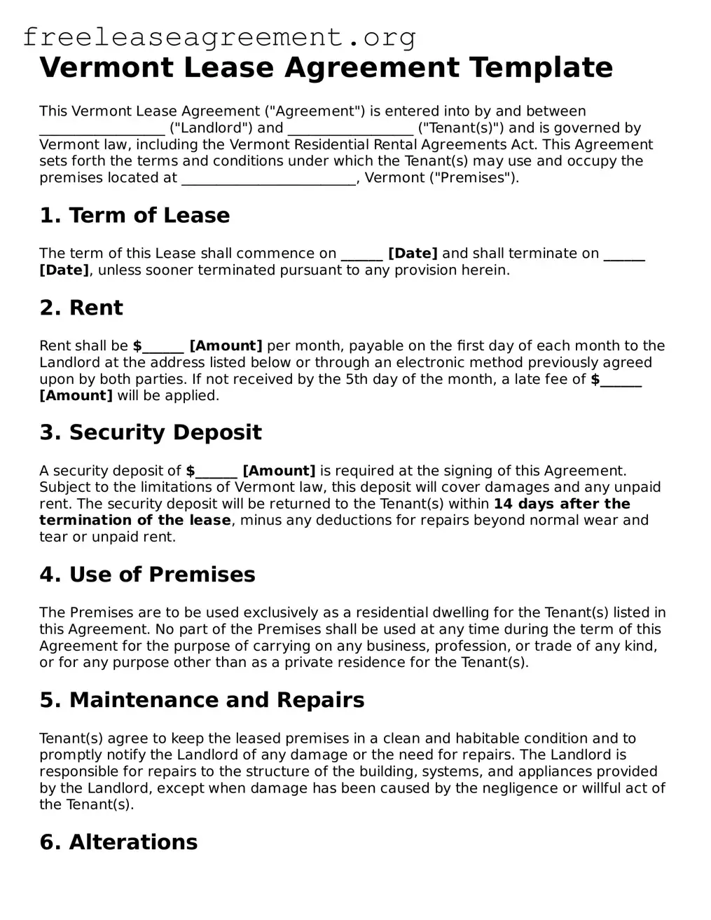 Official Lease Agreement Document for Vermont State