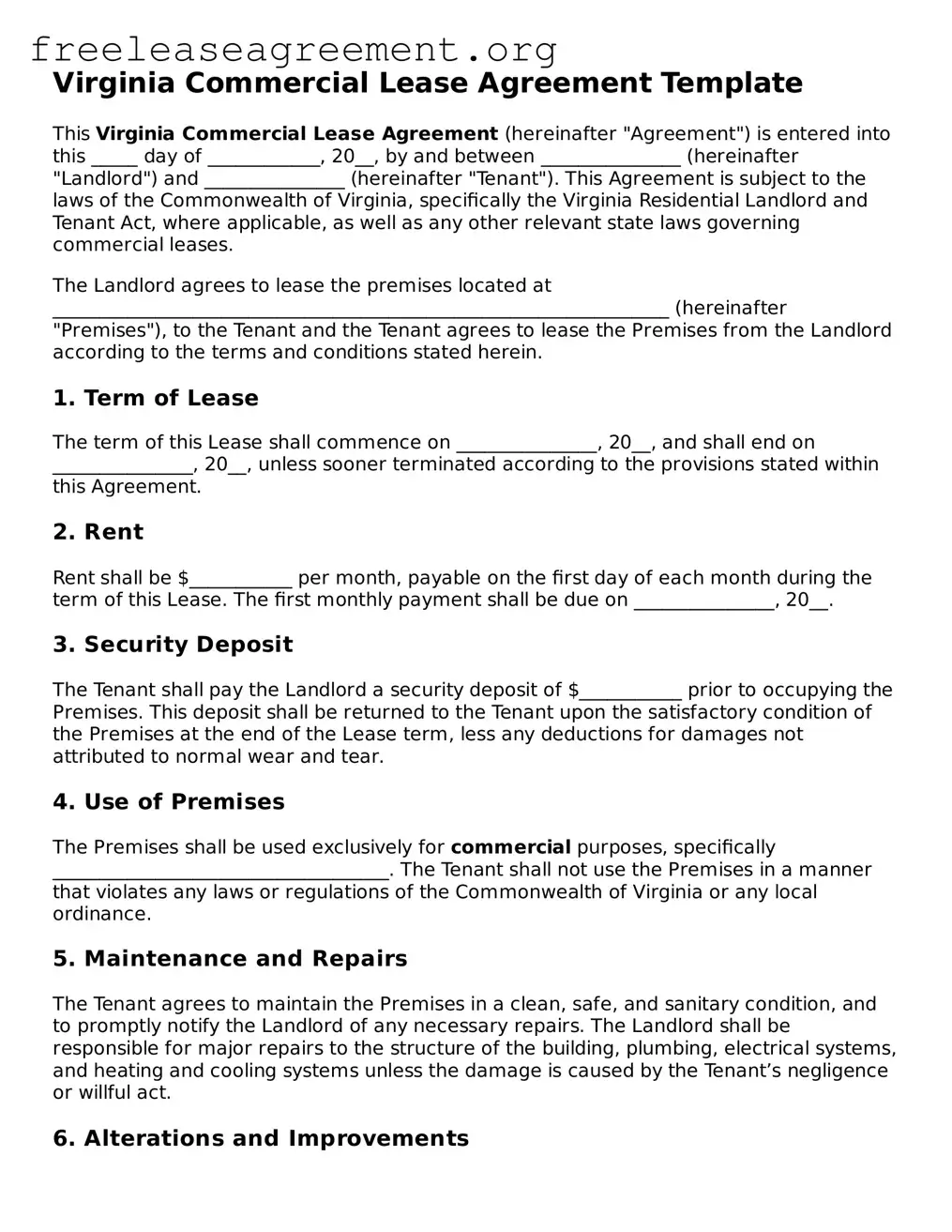 Official Commercial Lease Agreement Document for Virginia State