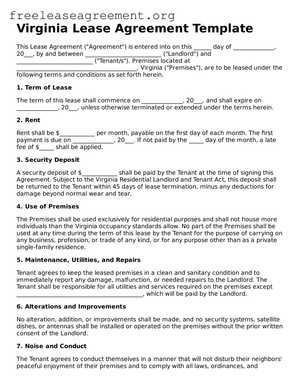 Official Lease Agreement Document for Virginia State
