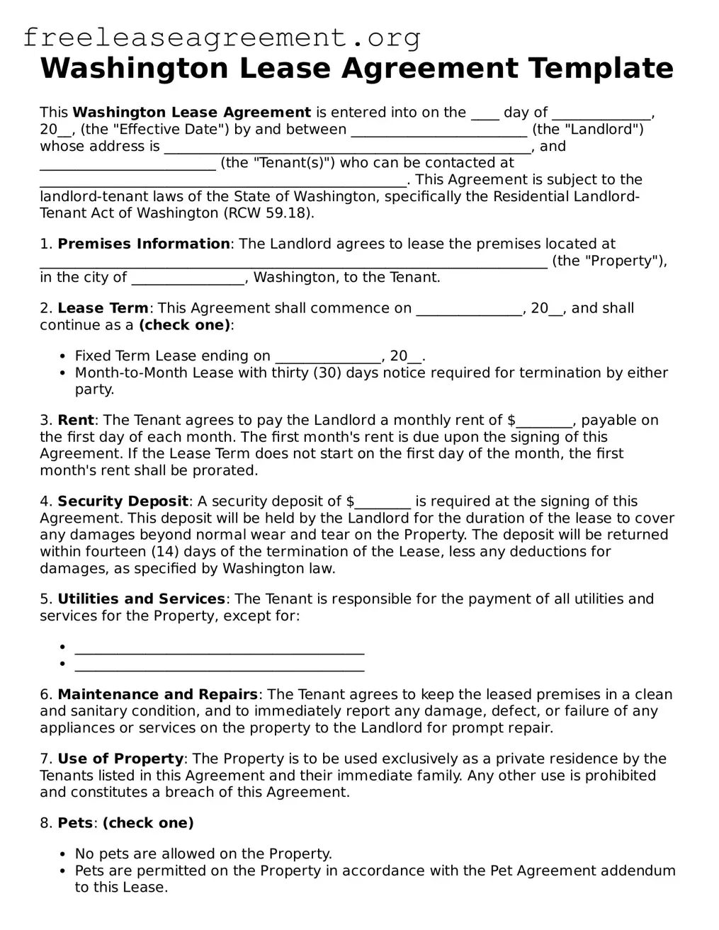 Official Lease Agreement Document for Washington State
