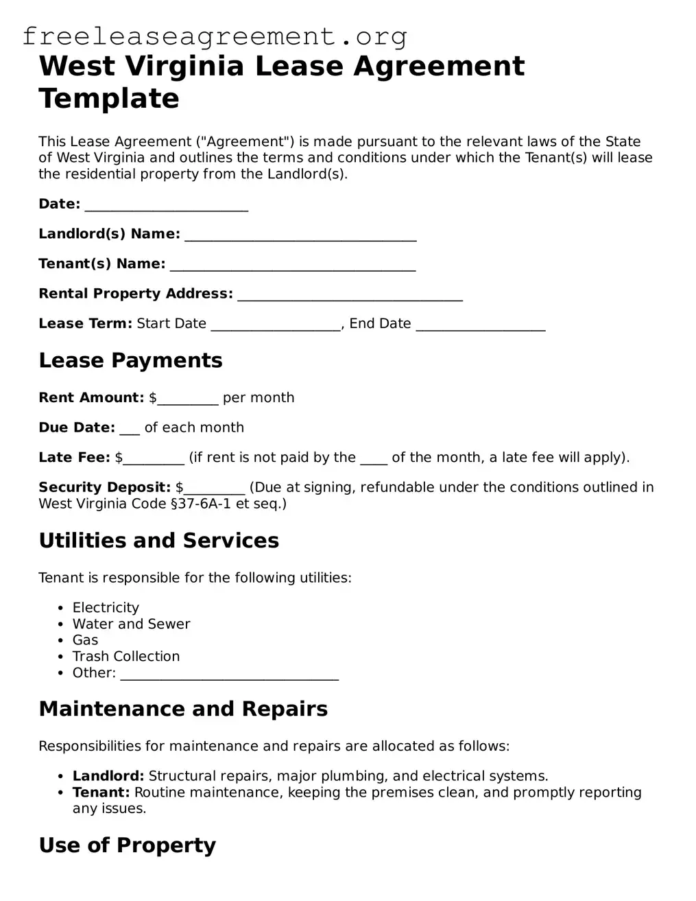 Official Lease Agreement Document for West Virginia State