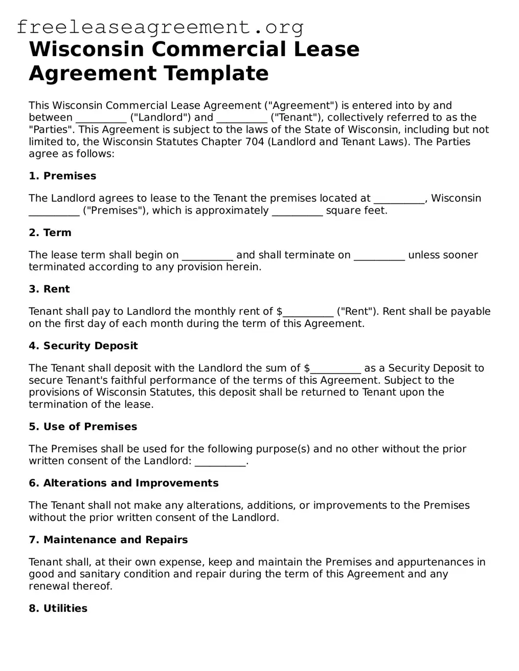 Official Commercial Lease Agreement Document for Wisconsin State