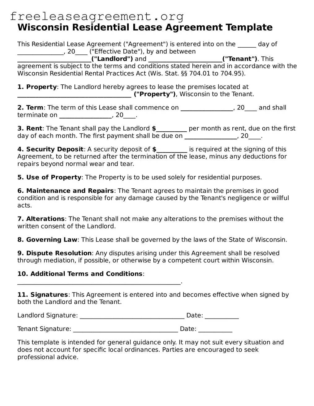 Official Residential Lease Agreement Document for Wisconsin State