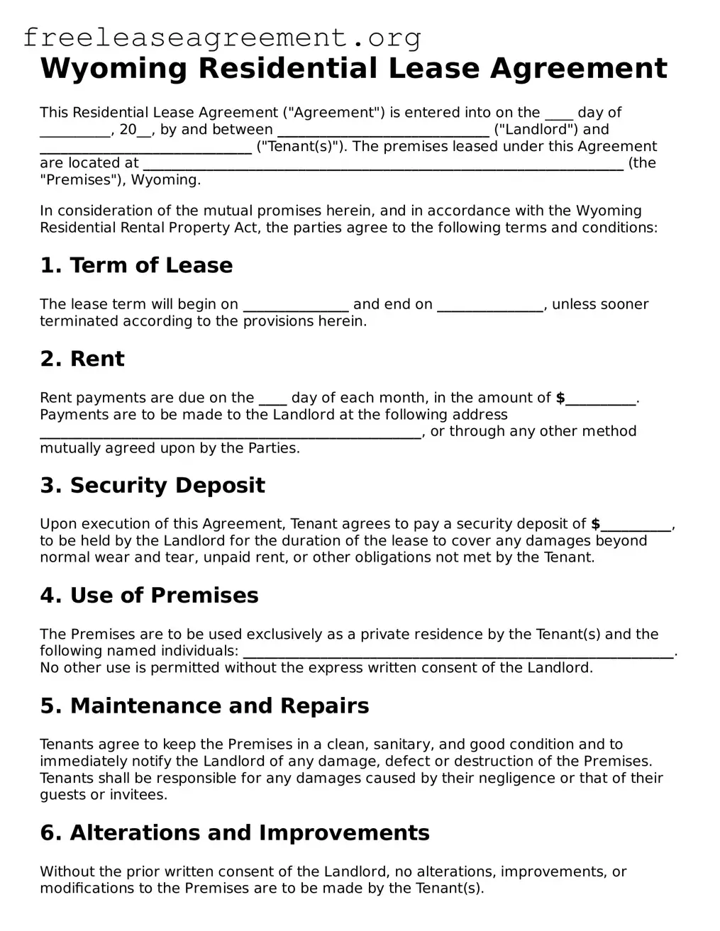 Official Residential Lease Agreement Document for Wyoming State